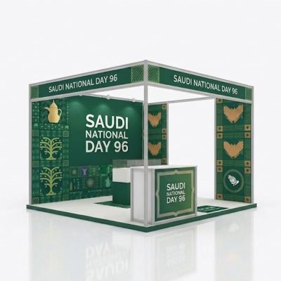 "Exhibition branding Saudi Arabia booth design" "Trade show banner backdrop branding Riyadh" "Exhibition graphics LEAP Big 5