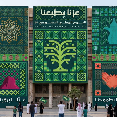 "Outdoor wall graphics Saudi Arabia building wrap" "Wall mural printing Riyadh shopfront" "Exterior sign board facade brandin