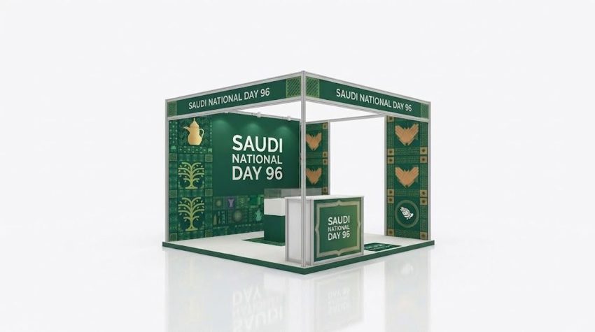 "Exhibition branding Saudi Arabia booth design" "Trade show banner backdrop branding Riyadh" "Exhibition graphics LEAP Big 5
