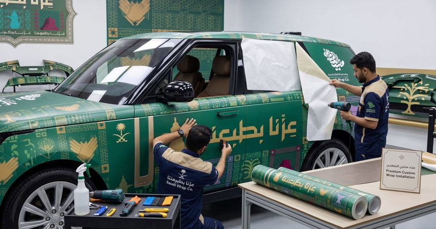 "Saudi National Day 96 car branding Azzona Bitabana" "Corporate fleet vehicle wrap National Day Riyadh" "Company car branding