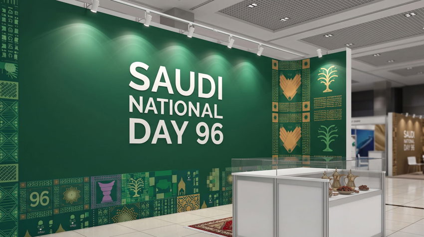 "Exhibition branding Saudi Arabia booth design" "Trade show banner backdrop branding Riyadh" "Exhibition graphics LEAP Big 5