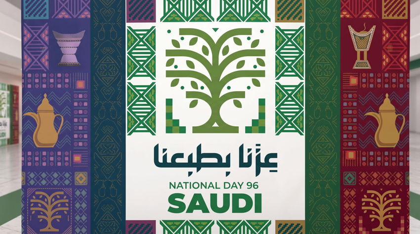 Step-and-repeat media wall event backdrop with sponsor logos in Riyadh — Admark Prints Fabric stage backdrop for a conference