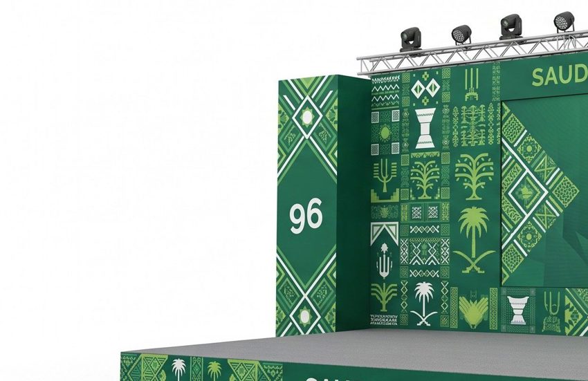 "Corporate conference stage branding backdrop Riyadh" "Wedding stage branding podium graphics Saudi Arabia" "LED-ready stage
