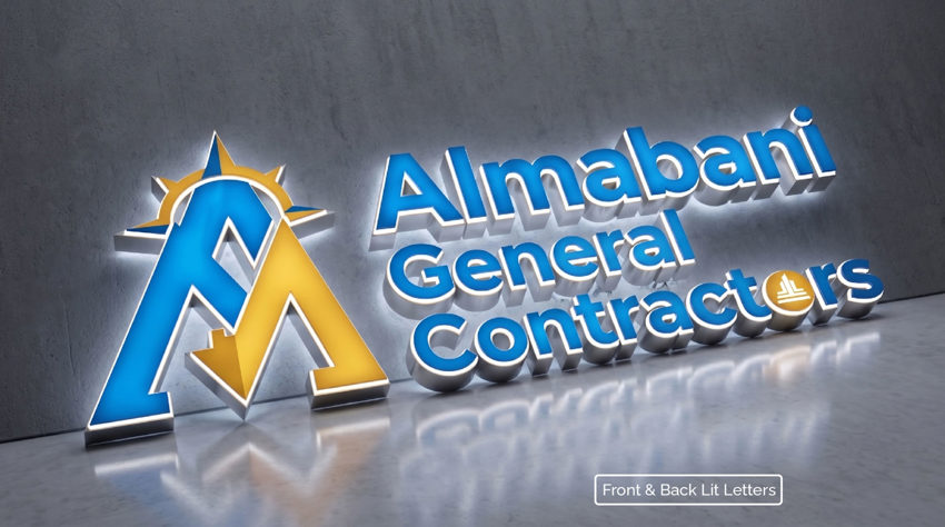 Acrylic signage with metal sides on a reception wall in Riyadh — Admark Prints